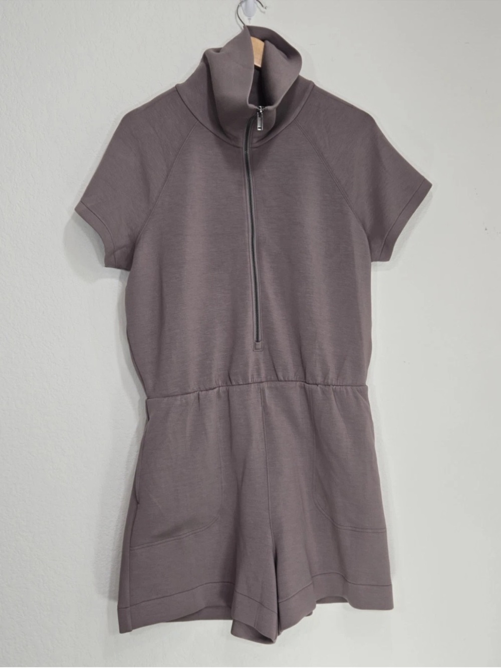 Spanx $138 Air Essentials Half Zip Romper Smoke Size L Womens NEW